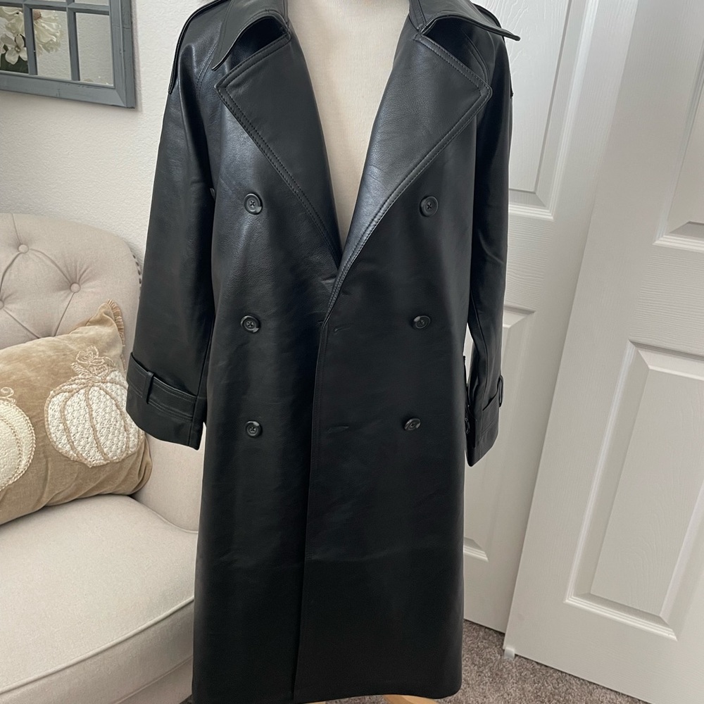NWT Abercrombie & Fitch Vegan Leather  Trench, Black, S - MISSING BELT